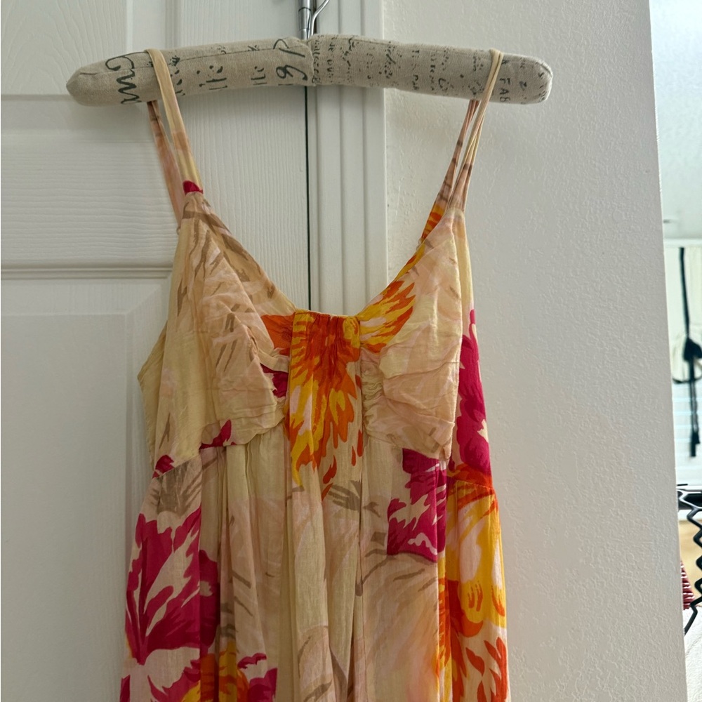 Cream Floral Maxi Dress with Pink & Yellow Blooms - Picture 2 of 6